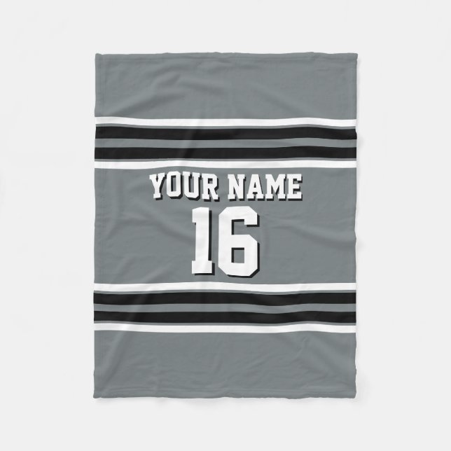 Charcoal Black Wht Team Jersey Custom Number Name Fleece Blanket (Front)