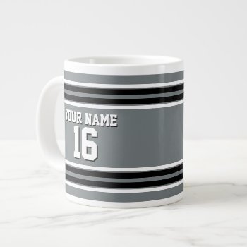 Charcoal Black Wht Team Jersey Custom Number Name Large Coffee Mug by FantabulousSports at Zazzle