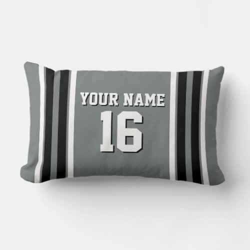 Charcoal Black Wht Team Jersey Custom Number Name Lumbar Pillow