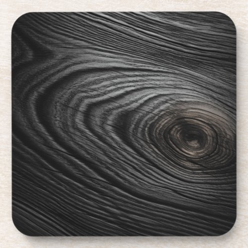 Charcoal Black Wood Grain Texture Beverage Coaster