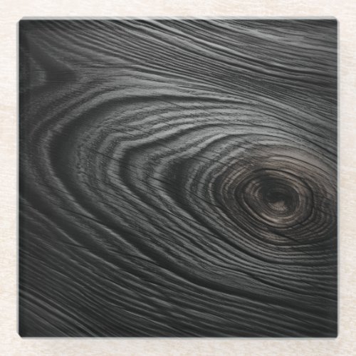 Charcoal Black Wood Grain Texture Glass Coaster