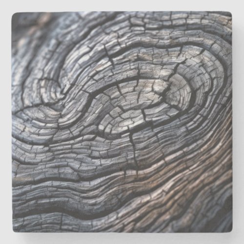 Charcoal Black Wood Grain Texture Stone Coaster