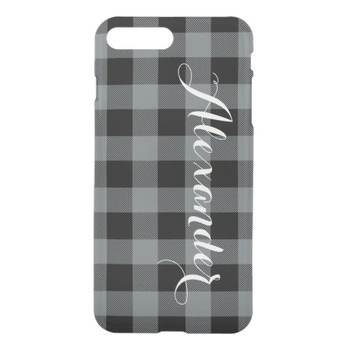 Charcoal Blk Buffalo Check Plaid Name Monogram NL iPhone 8 Plus7 Plus Case