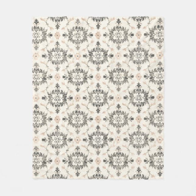 Charcoal & Blush French Damask Fleece Blanket (Front)