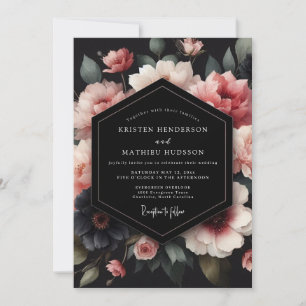 Charcoal Blush Petal Nocturne Wedding Invitation