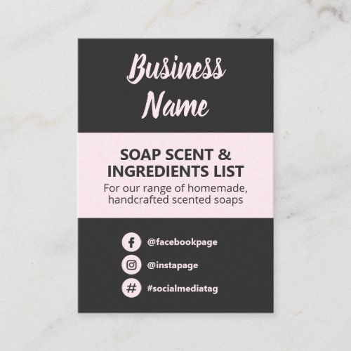 Charcoal Blush Pink Soap Scent Ingredients List Business Card