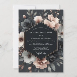 Charcoal Blush Vesperal Bloom Wedding Invitation