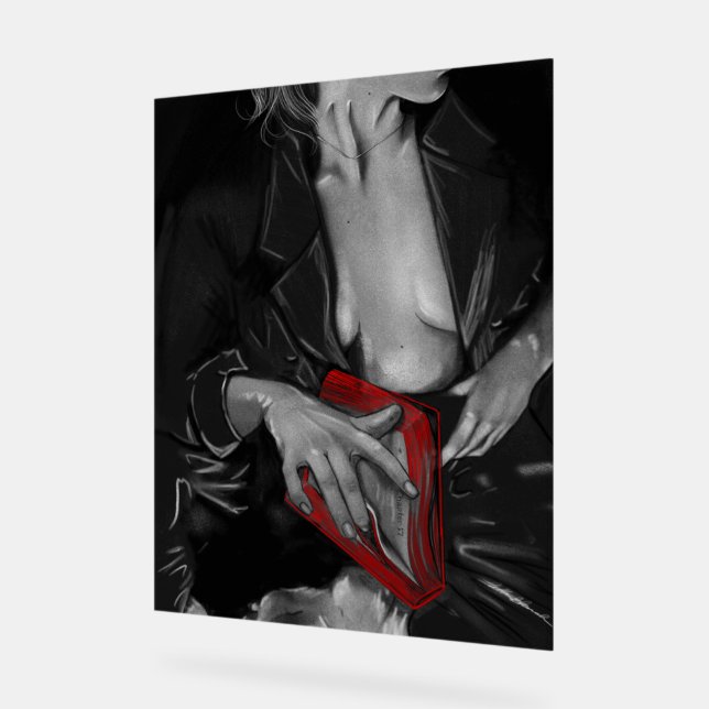 Charcoal Book Lover Crimson Wall Art Acrylic Sign (Angle)