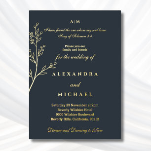 Charcoal Botanical Bible Verse Christian Wedding Foil Invitation
