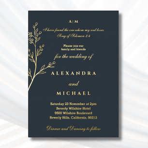 Charcoal Botanical Bible Verse Christian Wedding Foil Invitation