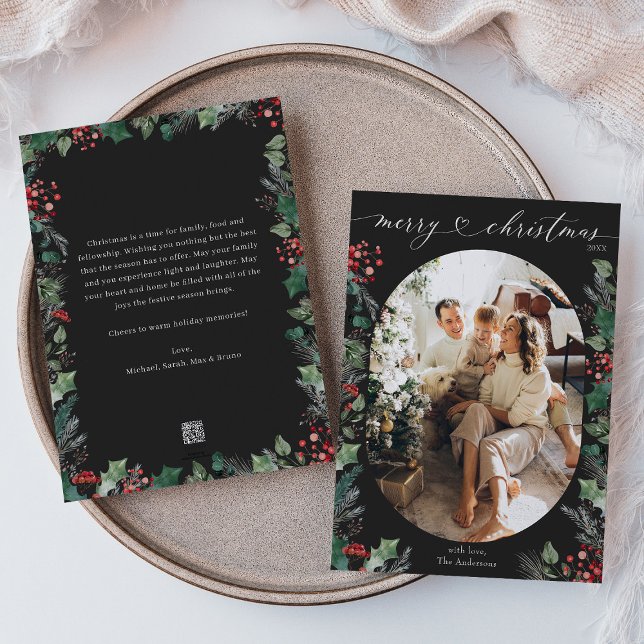 Charcoal Botanical Message Merry Christmas Card (Creator Uploaded)