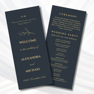 Charcoal Botanical Minimalist Christian Wedding Program