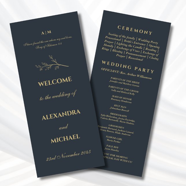 Charcoal Botanical Minimalist Christian Wedding  Program (Creator Uploaded)