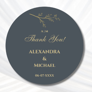 Charcoal Botanical Minimalist Wedding Thank You Classic Round Sticker