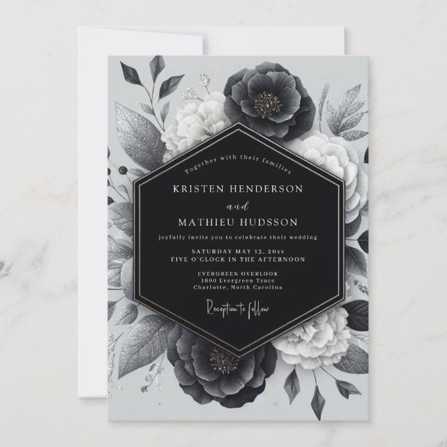 Charcoal Botanical Romance Wedding Invitation (Front)