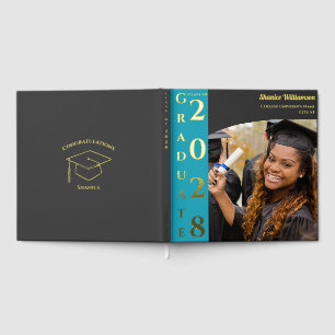 Charcoal Brown Modern Photo Graduation Party Gold Foil Guest Book