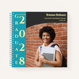 Charcoal Brown Photo Modern Graduation Notebook