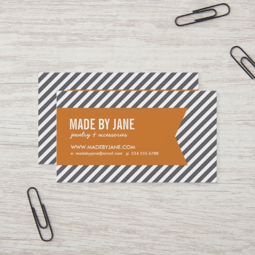 Charcoal  Burnt Orange Modern Stripes  Ribbon Business Card