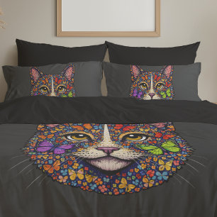 Charcoal Butterfly Blooms Cat Portrait Kitty Lover Pillow Case