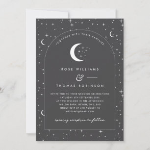 Charcoal Celestial Arched Wedding Invitation Photo