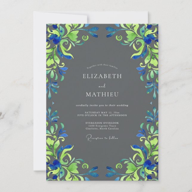 Charcoal Chartreuse Vine Wedding Invitation (Front)