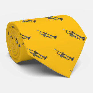 Charcoal Colored Trumpet Pattern on Yellow Neck Tie