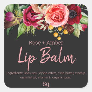 Charcoal Colorful Flowers Lip Balm Tube Labels