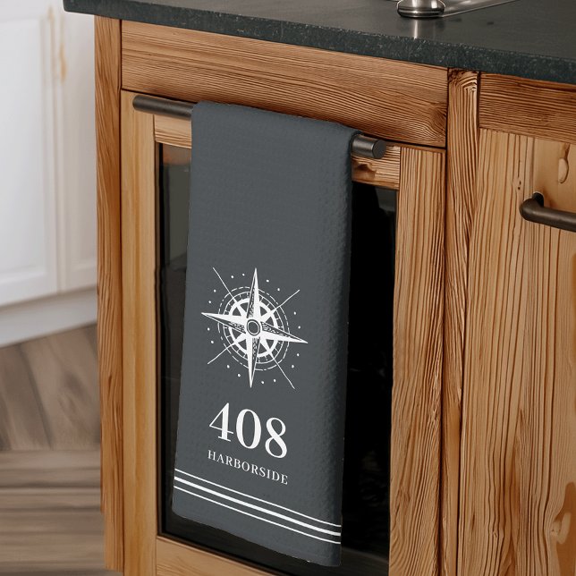 Charcoal | Compass House Number & Street Name Kitchen Towel (Creator Uploaded)