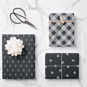 Charcoal   Coordinating Holiday Pattern Wrapping Paper Sheets