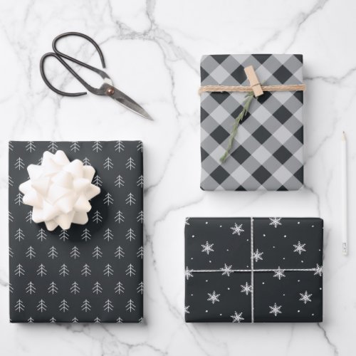 Charcoal  Coordinating Holiday Pattern Wrapping Paper Sheets