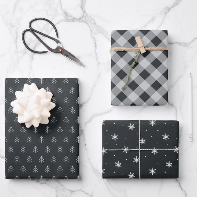 Charcoal | Coordinating Holiday Pattern Wrapping Paper Sheets (Front)