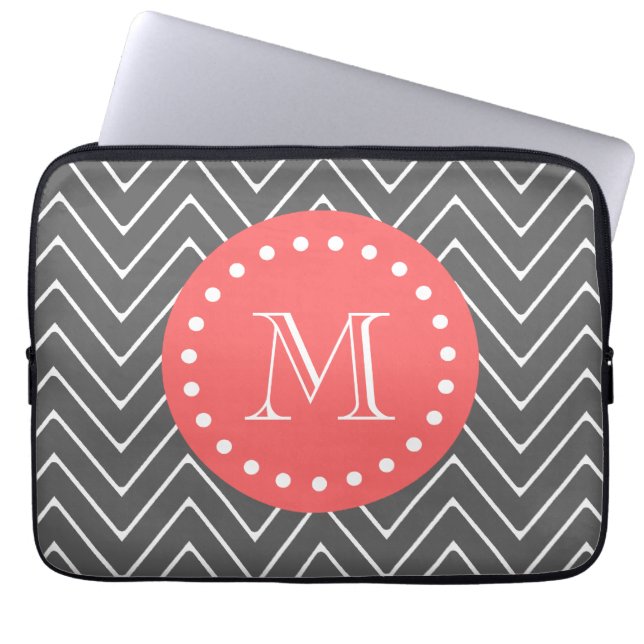 Charcoal Coral Chevron Pattern 2A Monogram Laptop Sleeve (Front)