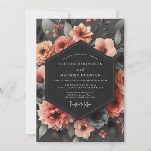 Charcoal Coral Chiaroscuro Wedding Invitation