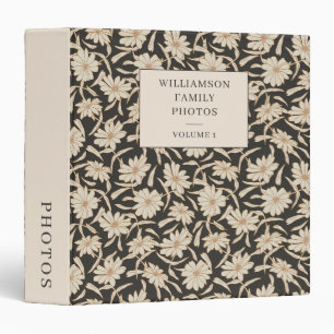 Charcoal Cream Floral Family Photos Personalized 3 Ring Binder