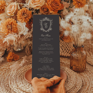 Charcoal Crest Vintage Beige Antique Wedding Menu