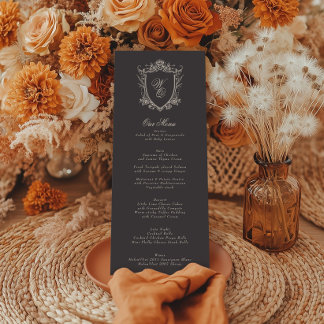 Charcoal Crest Vintage Beige Antique Wedding Menu