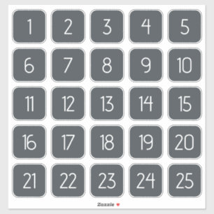 Charcoal Customizable Square Number Stickers