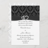 charcoal damask diamante wedding invitation (Front/Back)