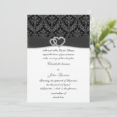 charcoal damask diamante wedding invitation (Standing Front)