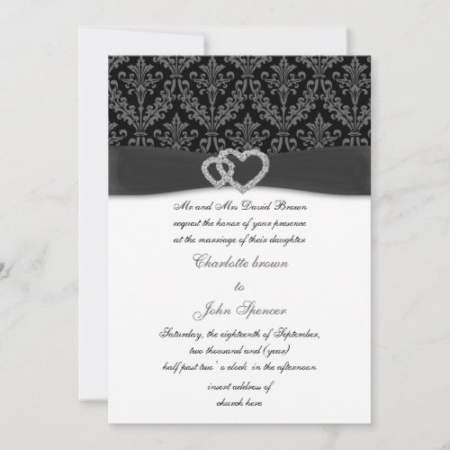 charcoal damask diamante wedding invitation