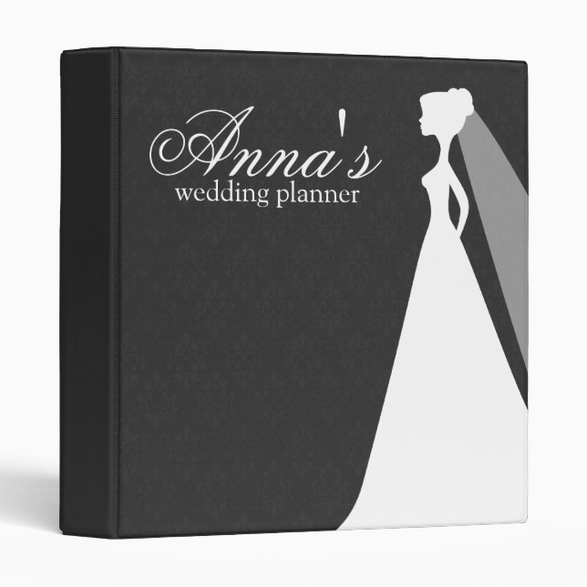 Charcoal Damask Wedding Planner Binder (Front/Spine)