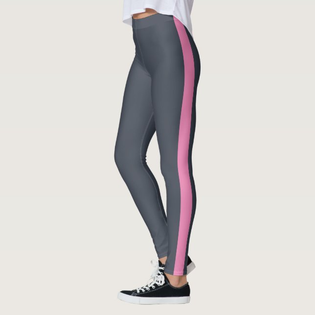 Charcoal Dark Blue Bright Pink Side Panel Leggings (Left)