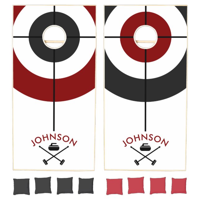 Charcoal/Dark Red Personalized Curling Cornhole Set (Set)