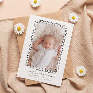 Charcoal Doodle Frame Birth Announcement Photo