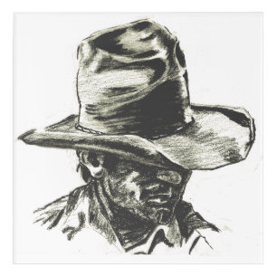 Charcoal Drawing of Cowboy with Hat Acrylic Print