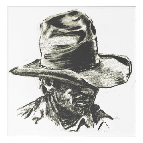 Charcoal Drawing of Cowboy with Hat Acrylic Print