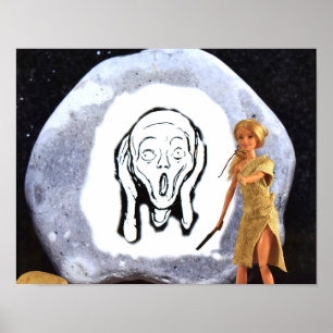 Charcoal drawing on a large rock. poster