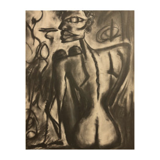 charcoal drawing  wood wall art