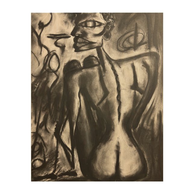 charcoal drawing  wood wall art (Front)