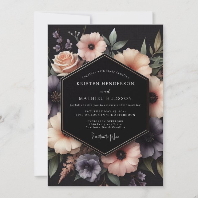 Charcoal Dusky Floral Wedding Invitation (Front)